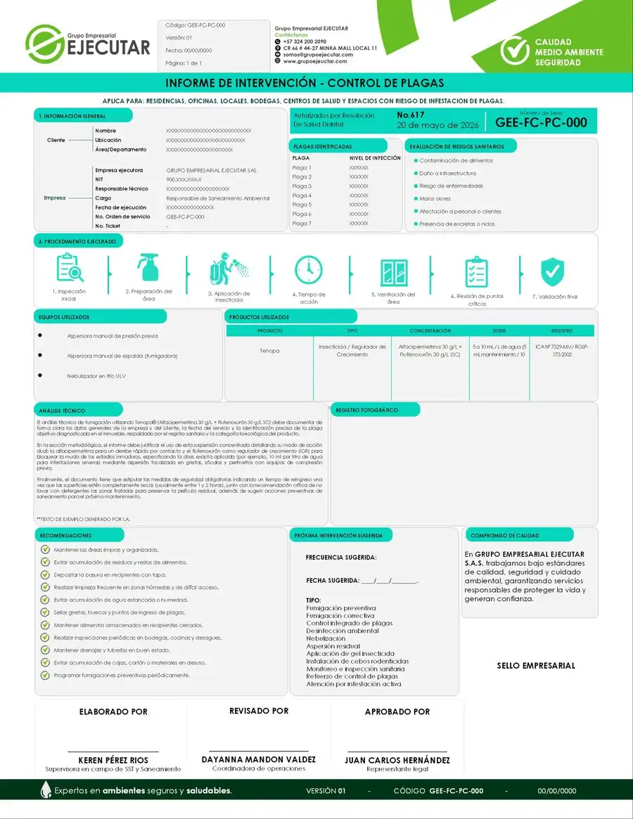 Formato de informe de control de plagas de FumiCenter