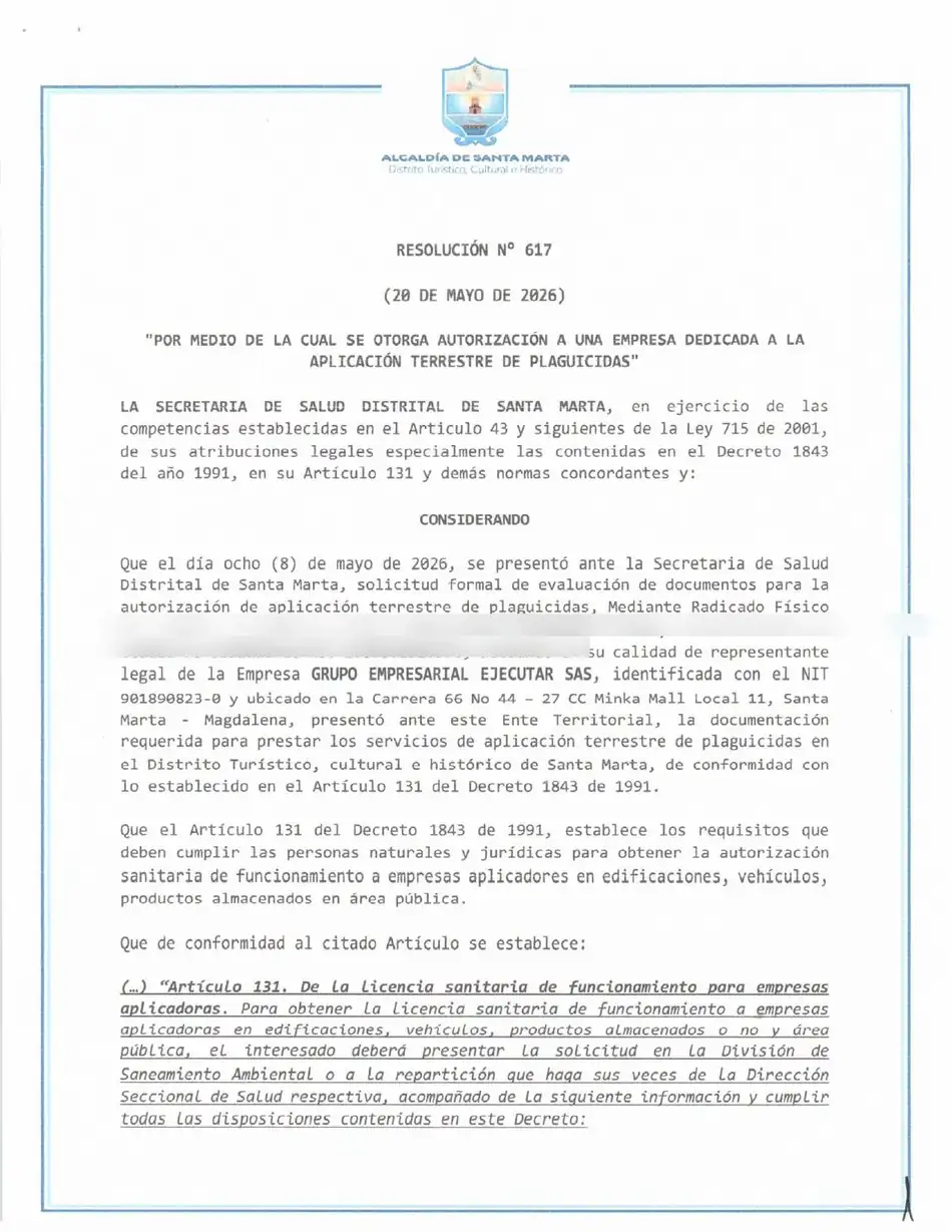 Resolución No. 617 del 20 de mayo de 2026 — FumiCenter, Santa Marta